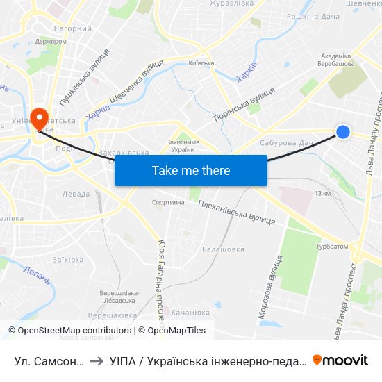 Ул. Самсоновская to УІПА / Українська інженерно-педагогічна академія map