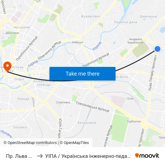 Пр. Льва Ландау to УІПА / Українська інженерно-педагогічна академія map