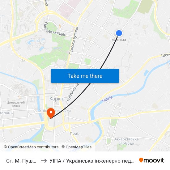 Ст. М. Пушкинская to УІПА / Українська інженерно-педагогічна академія map