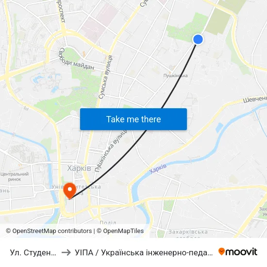 Ул. Студенческая to УІПА / Українська інженерно-педагогічна академія map