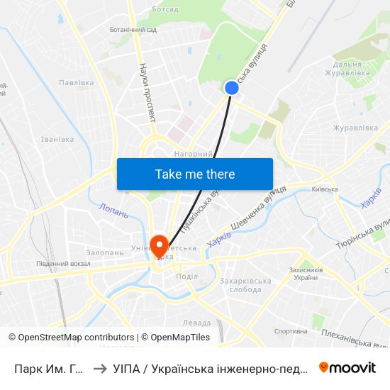 Парк Им. Горького to УІПА / Українська інженерно-педагогічна академія map