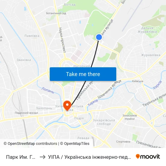 Парк Им. Горького to УІПА / Українська інженерно-педагогічна академія map