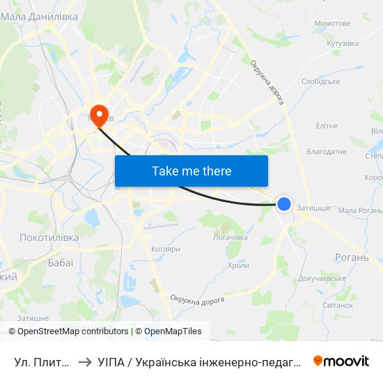 Ул. Плиточная to УІПА / Українська інженерно-педагогічна академія map