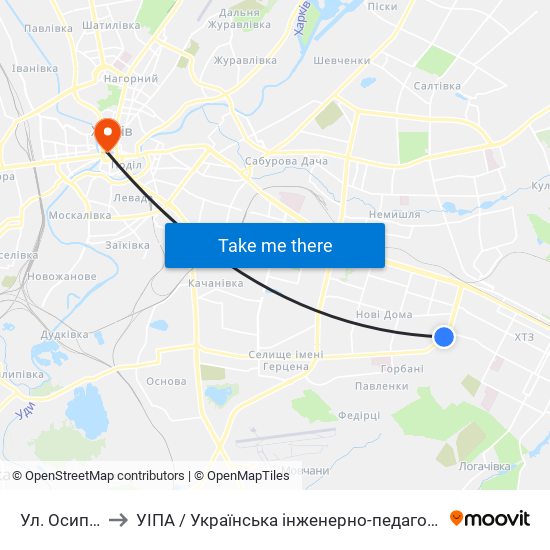 Ул. Осипенко to УІПА / Українська інженерно-педагогічна академія map