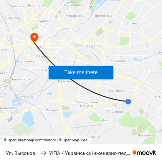 Ул. Высоковольтная to УІПА / Українська інженерно-педагогічна академія map