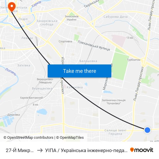 27-Й Микрорайон to УІПА / Українська інженерно-педагогічна академія map
