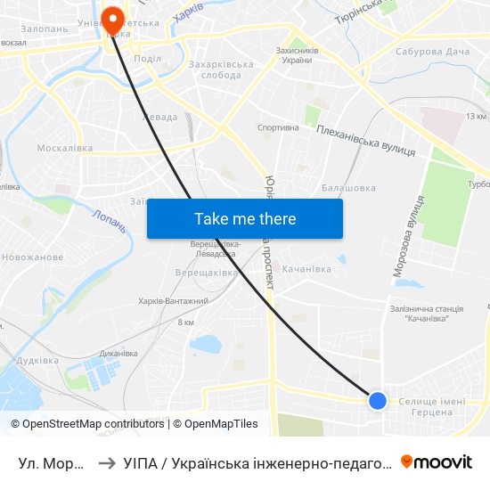 Ул. Морозова to УІПА / Українська інженерно-педагогічна академія map