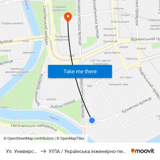 Ул. Университетская to УІПА / Українська інженерно-педагогічна академія map