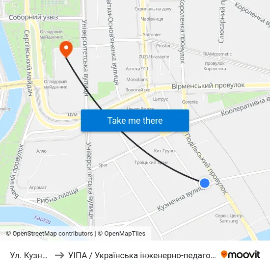 Ул. Кузнечная to УІПА / Українська інженерно-педагогічна академія map