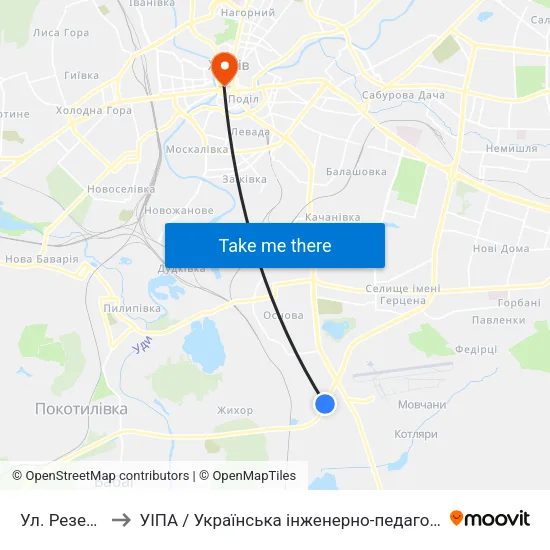 Ул. Резервная to УІПА / Українська інженерно-педагогічна академія map