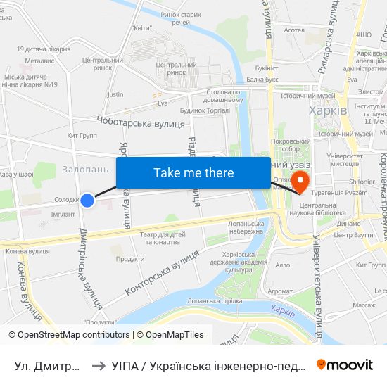 Ул. Дмитриевская to УІПА / Українська інженерно-педагогічна академія map