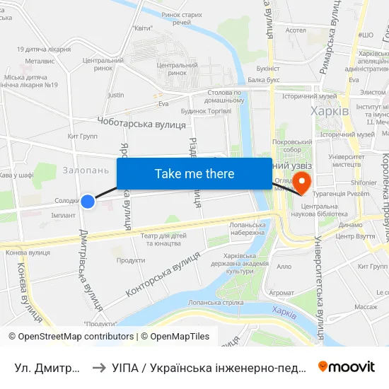 Ул. Дмитриевская to УІПА / Українська інженерно-педагогічна академія map