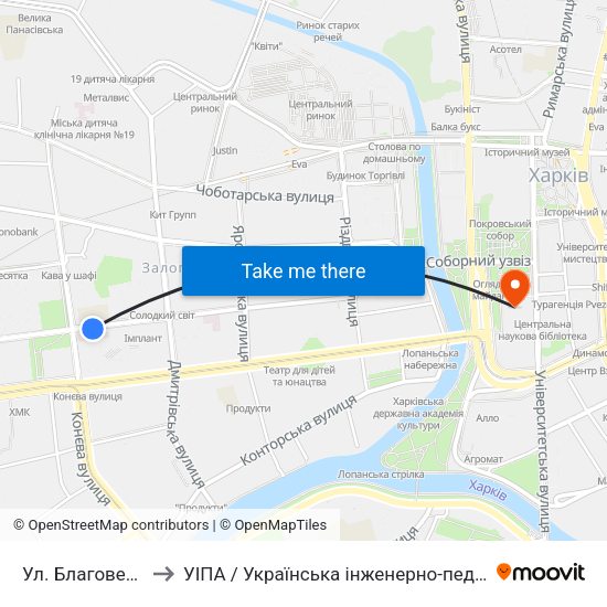 Ул. Благовещенская to УІПА / Українська інженерно-педагогічна академія map