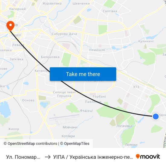 Ул. Пономаренковская to УІПА / Українська інженерно-педагогічна академія map