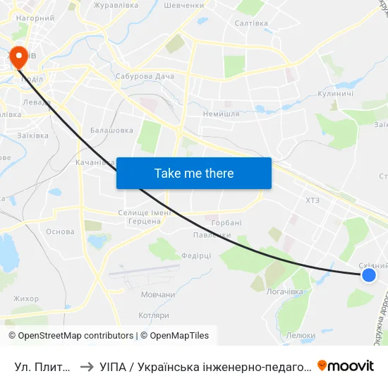 Ул. Плиточная to УІПА / Українська інженерно-педагогічна академія map
