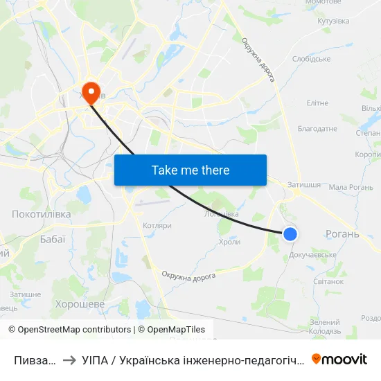 Пивзавод to УІПА / Українська інженерно-педагогічна академія map