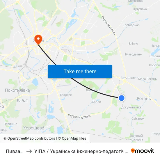 Пивзавод to УІПА / Українська інженерно-педагогічна академія map
