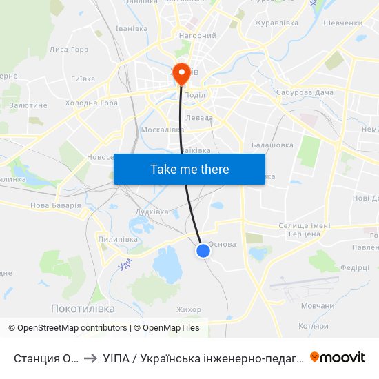 Станция Основа to УІПА / Українська інженерно-педагогічна академія map