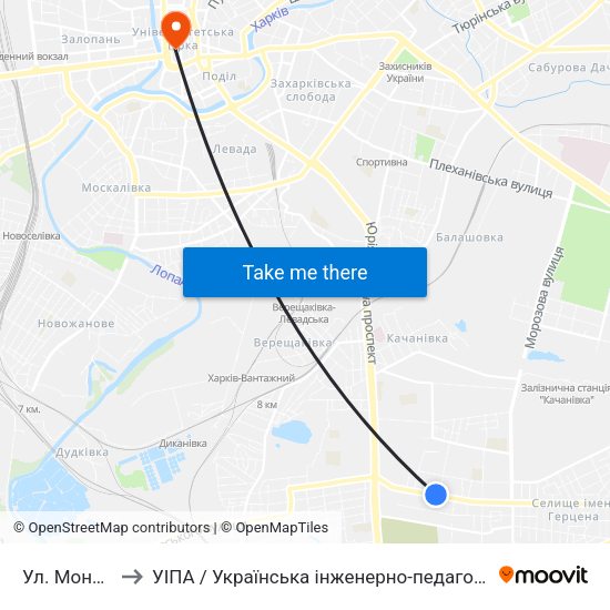 Ул. Монюшко to УІПА / Українська інженерно-педагогічна академія map