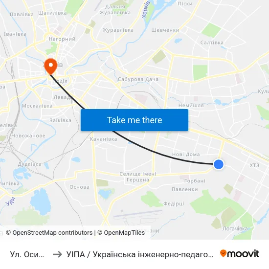 Ул. Осипенко to УІПА / Українська інженерно-педагогічна академія map