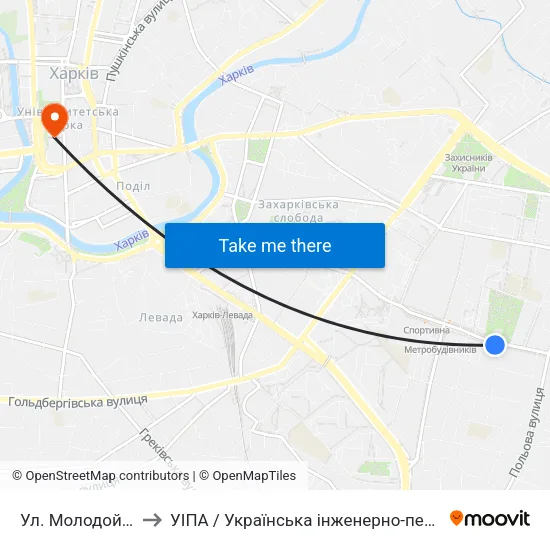 Ул. Молодой Гвардии to УІПА / Українська інженерно-педагогічна академія map