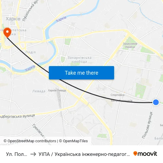 Ул. Полевая to УІПА / Українська інженерно-педагогічна академія map