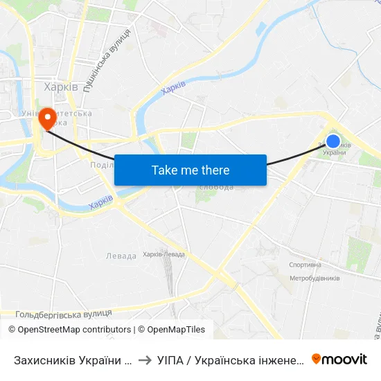Захисників України (Zachysnykiv Ukrainy) to УІПА / Українська інженерно-педагогічна академія map