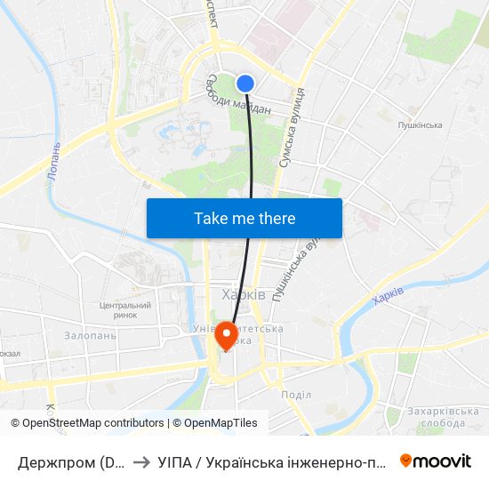 Держпром (Derzhprom) to УІПА / Українська інженерно-педагогічна академія map