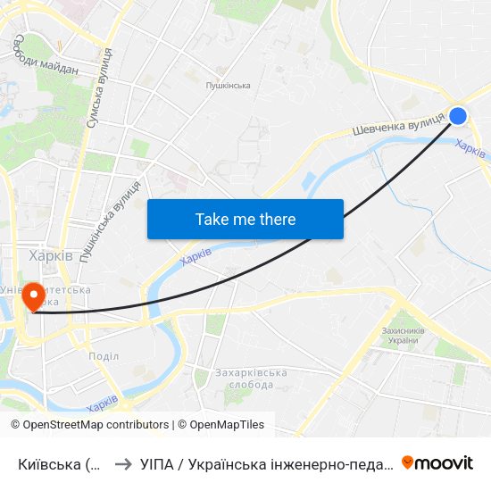 Київська (Kyivska) to УІПА / Українська інженерно-педагогічна академія map