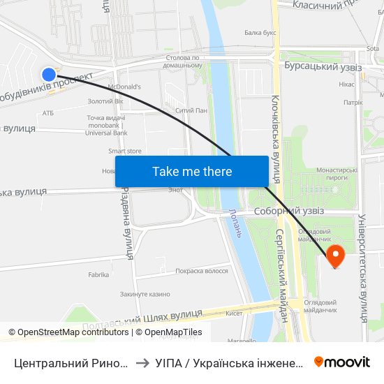 Центральний Ринок (Tsentralnyi Rynok) to УІПА / Українська інженерно-педагогічна академія map