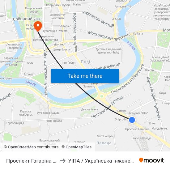 Проспект Гагаріна (Prospekt Haharina) to УІПА / Українська інженерно-педагогічна академія map