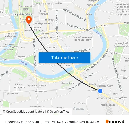 Проспект Гагаріна (Prospekt Haharina) to УІПА / Українська інженерно-педагогічна академія map