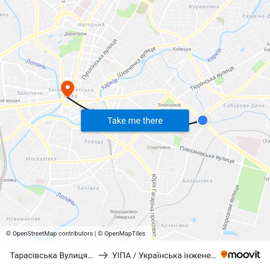 Тарасівська Вулиця (Тарасовская Улица) to УІПА / Українська інженерно-педагогічна академія map