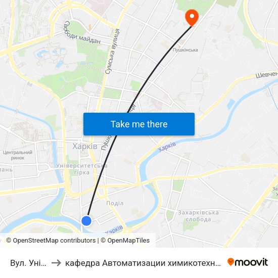 Вул. Університетська to кафедра Автоматизации химикотехнологических систем и экологического мониторинга map