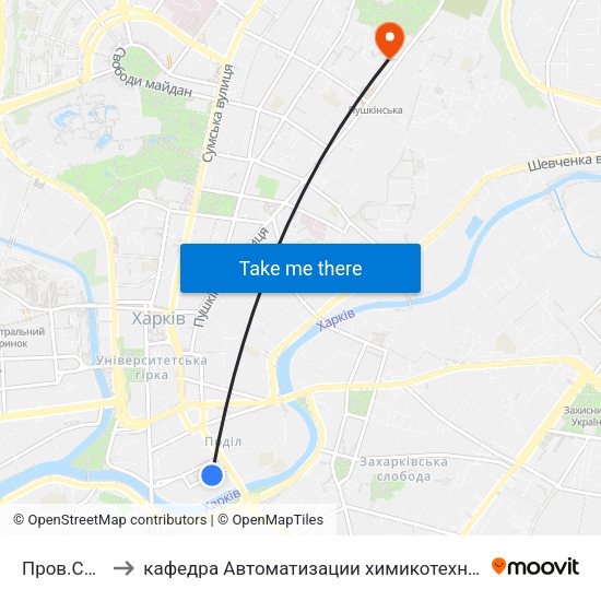 Пров.Соляниківський to кафедра Автоматизации химикотехнологических систем и экологического мониторинга map