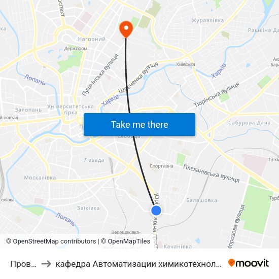 Пров. Золотий to кафедра Автоматизации химикотехнологических систем и экологического мониторинга map