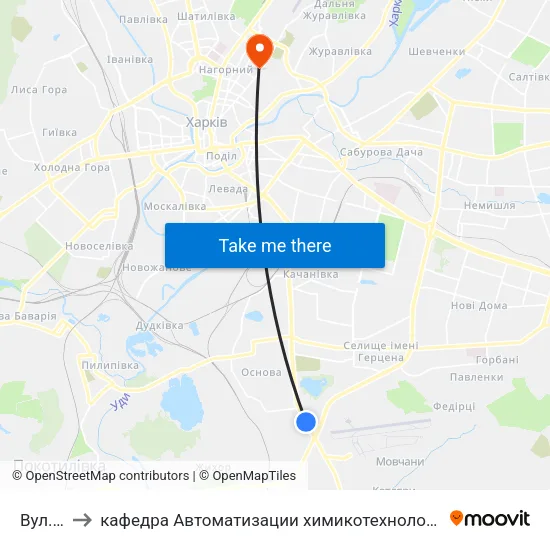 Вул. Сохора to кафедра Автоматизации химикотехнологических систем и экологического мониторинга map