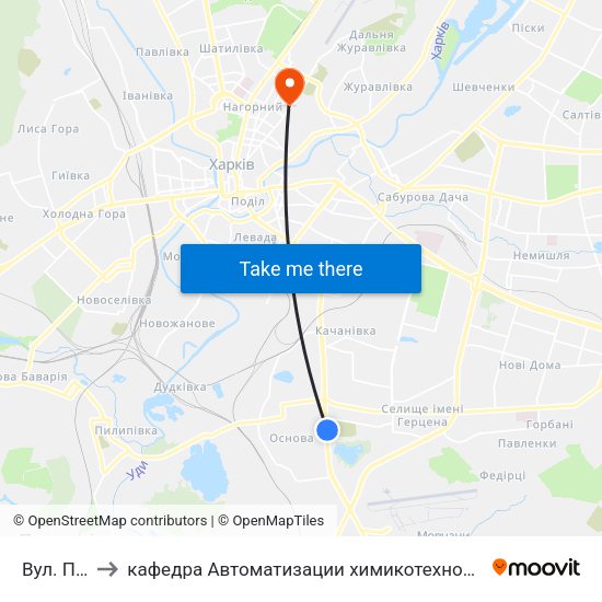 Вул. Пильчикова to кафедра Автоматизации химикотехнологических систем и экологического мониторинга map
