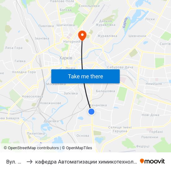 Вул. Каштанова to кафедра Автоматизации химикотехнологических систем и экологического мониторинга map