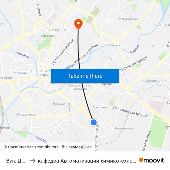 Вул. Державінська to кафедра Автоматизации химикотехнологических систем и экологического мониторинга map