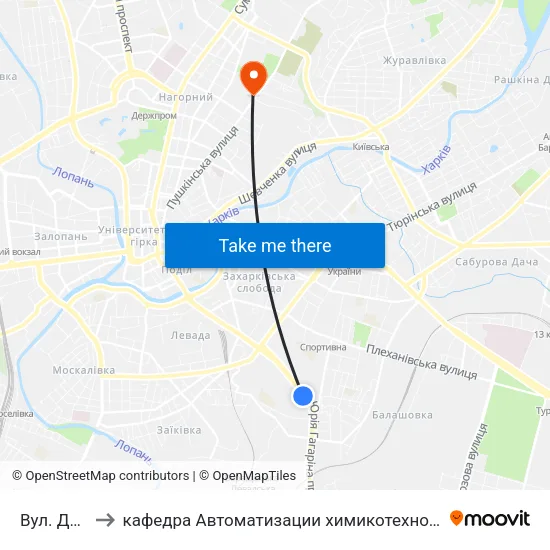 Вул. Державінська to кафедра Автоматизации химикотехнологических систем и экологического мониторинга map