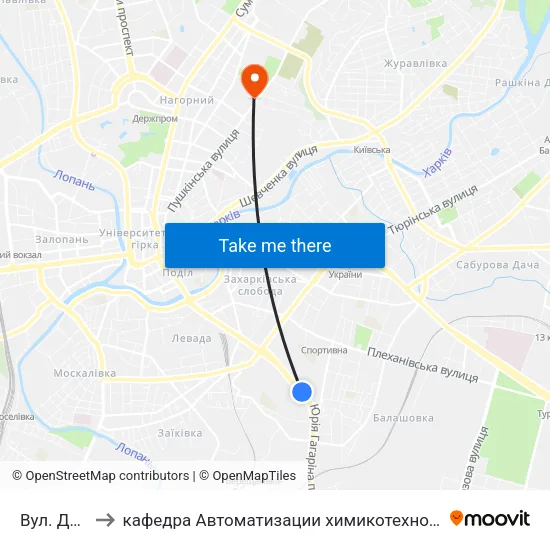 Вул. Державінська to кафедра Автоматизации химикотехнологических систем и экологического мониторинга map