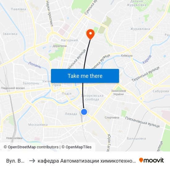 Вул. Вернадського to кафедра Автоматизации химикотехнологических систем и экологического мониторинга map