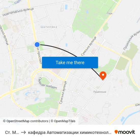 Ст. М. Научная to кафедра Автоматизации химикотехнологических систем и экологического мониторинга map