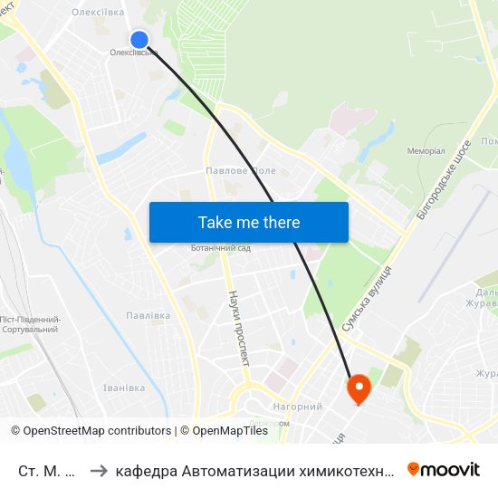 Ст. М. Алексеевская to кафедра Автоматизации химикотехнологических систем и экологического мониторинга map