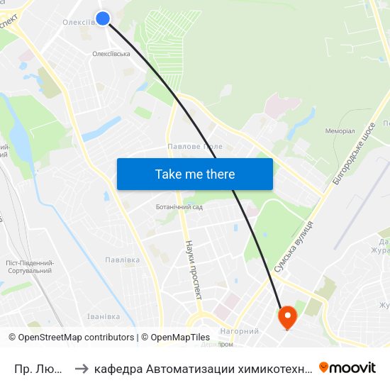 Пр. Людвига Свободы to кафедра Автоматизации химикотехнологических систем и экологического мониторинга map