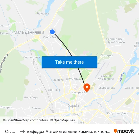Ст. М. Победа to кафедра Автоматизации химикотехнологических систем и экологического мониторинга map