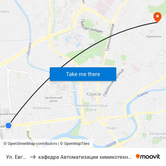 Ул. Евгения Котляра to кафедра Автоматизации химикотехнологических систем и экологического мониторинга map