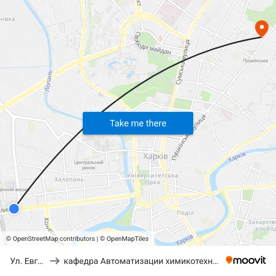 Ул. Евгения Котляра to кафедра Автоматизации химикотехнологических систем и экологического мониторинга map