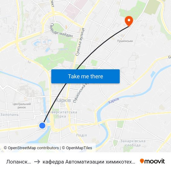Лопанская Набережная to кафедра Автоматизации химикотехнологических систем и экологического мониторинга map